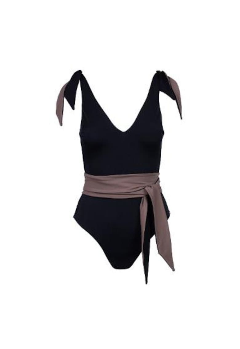 costum de baie intreg reversibil cu decolteu fata si spate in V - Negru
