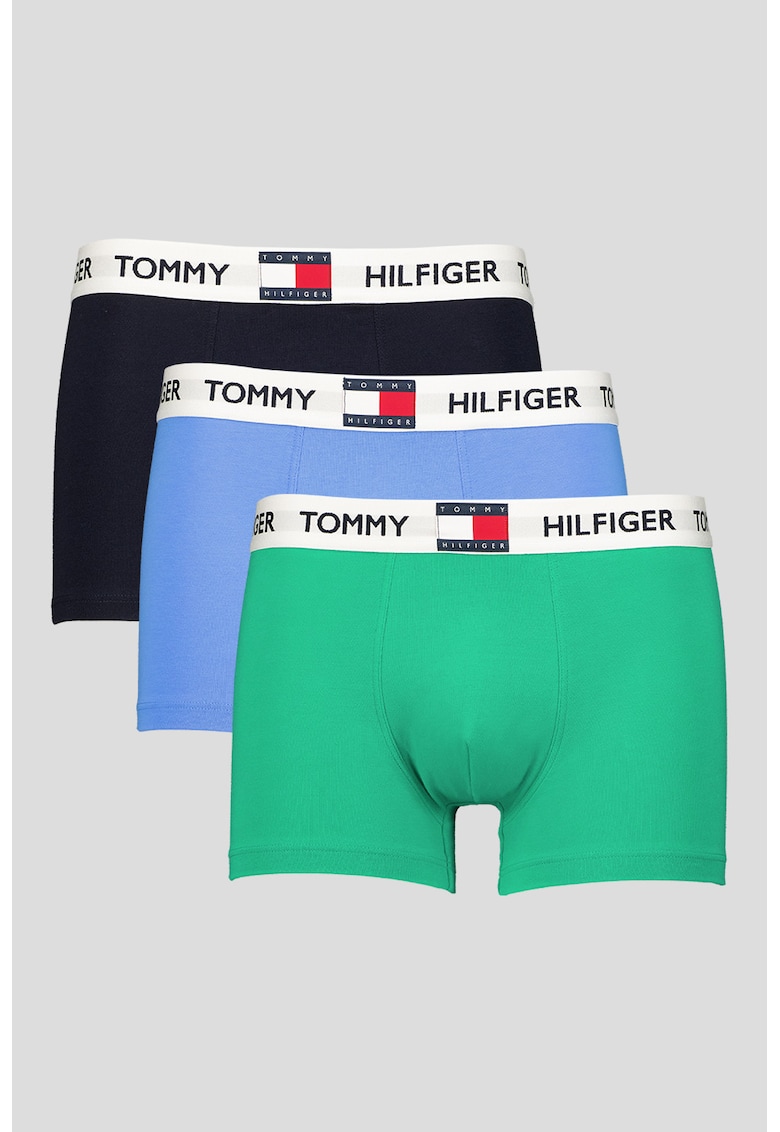 Set de boxeri din amestec de bumbac cu logo - 3 perechi - Verde/Albastru ultramarin/Albastru