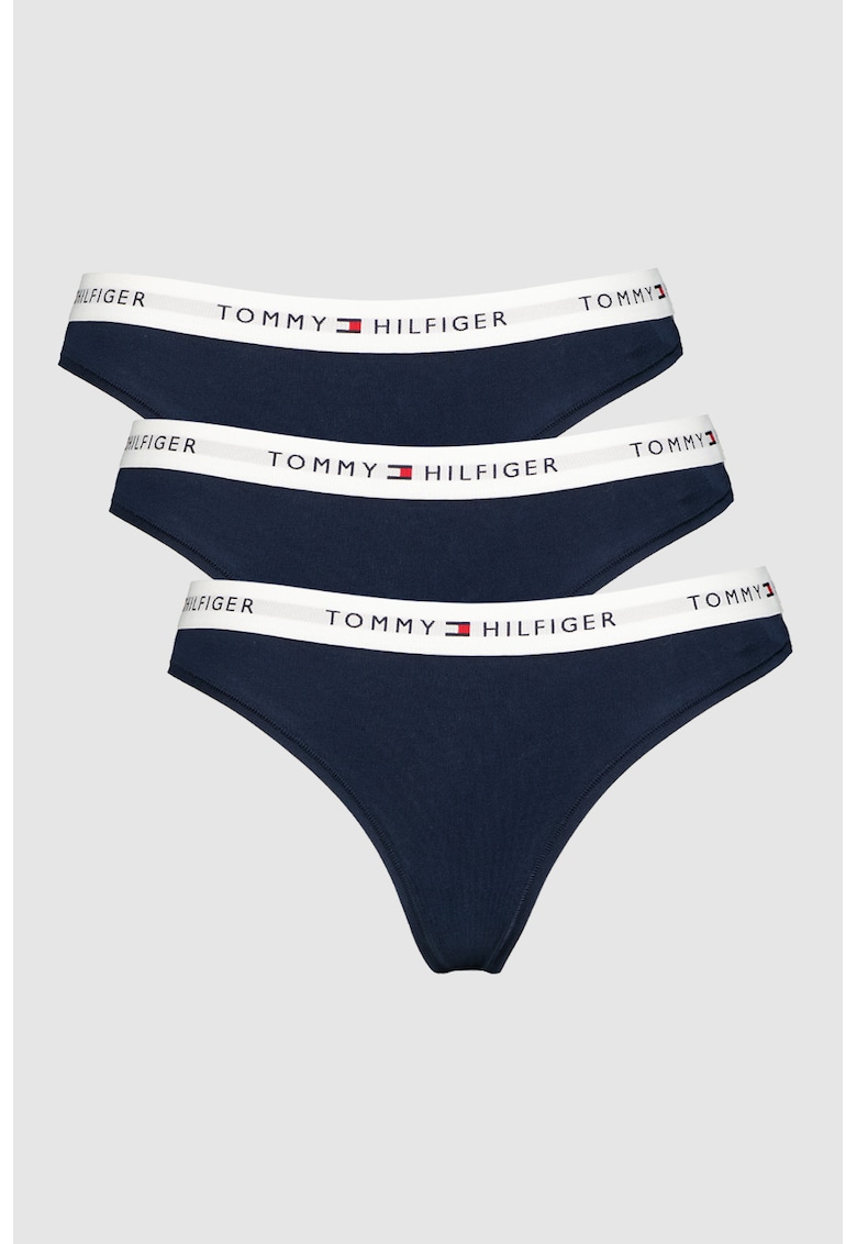 Set de chiloti tanga cu logo - 3 perechi - Bleumarin