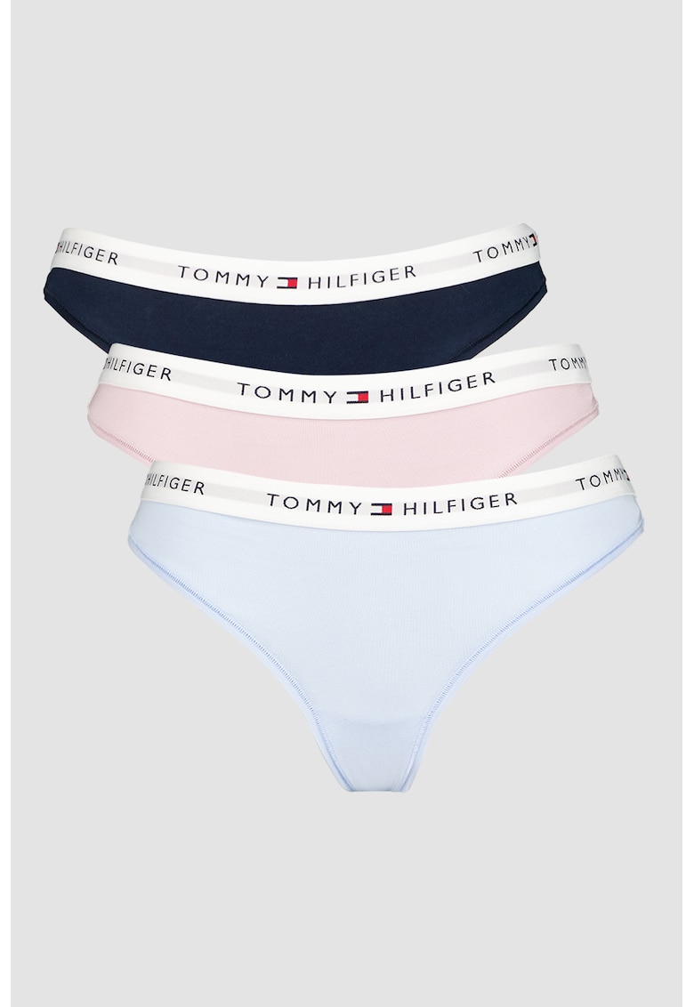 Set de chiloti tanga cu logo - 3 perechi - Albastru ultramarin/Roz deschis/Albastru azur