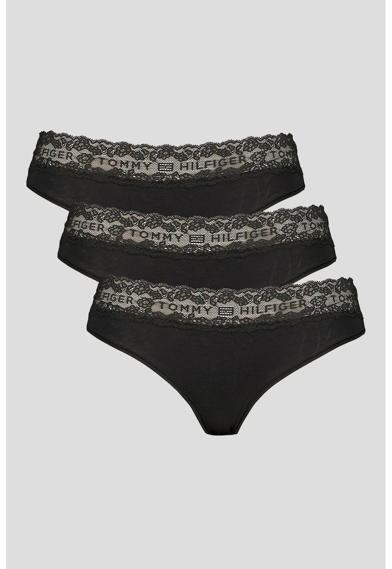 Set de chiloti brazilieni cu dantela - 3 perechi - Negru