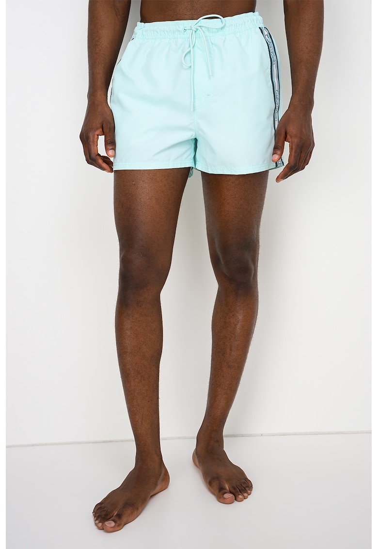 Pantaloni scurti de baie cu logo - Albastru aquamarin/Verde inchis