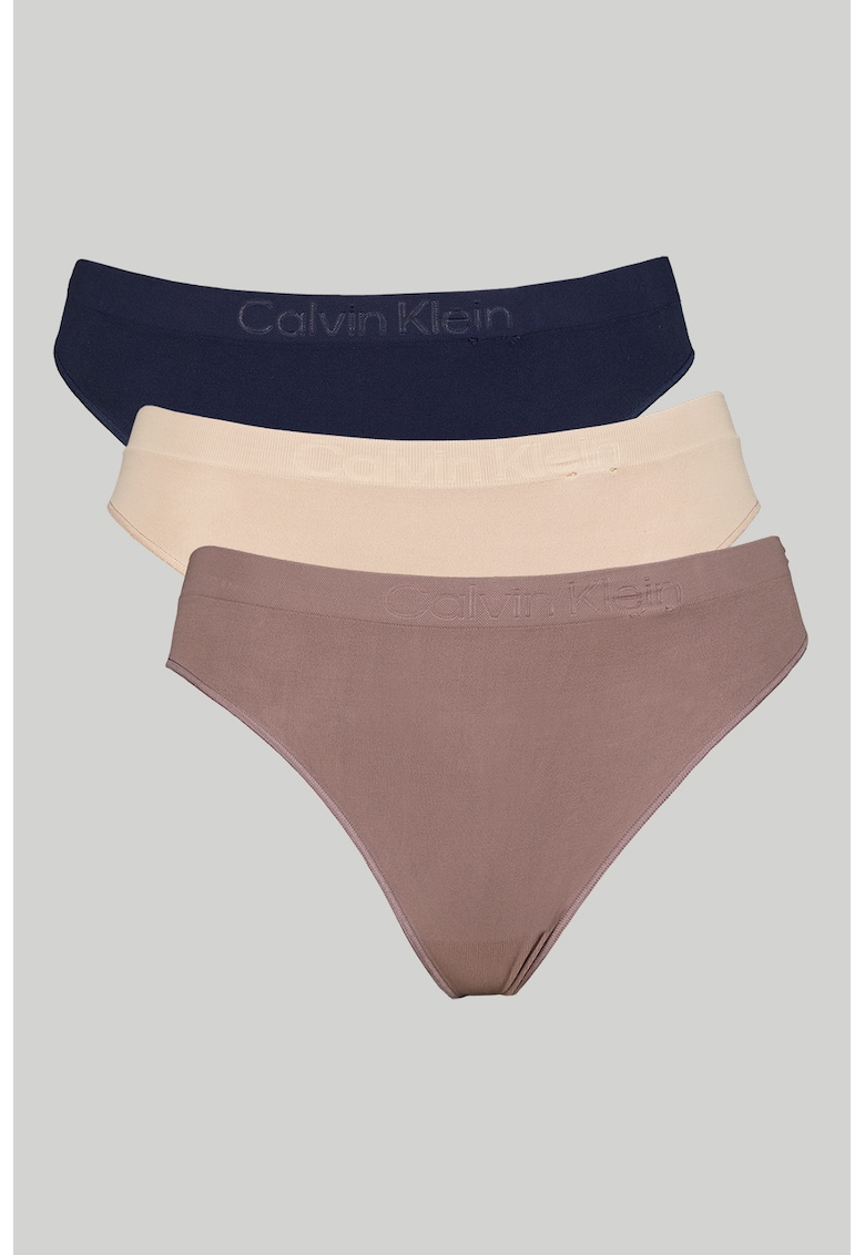 Set de chiloti tanga cu logo - 3 perechi - Albastru ultramarin/Roz prafuit/Violet pruna