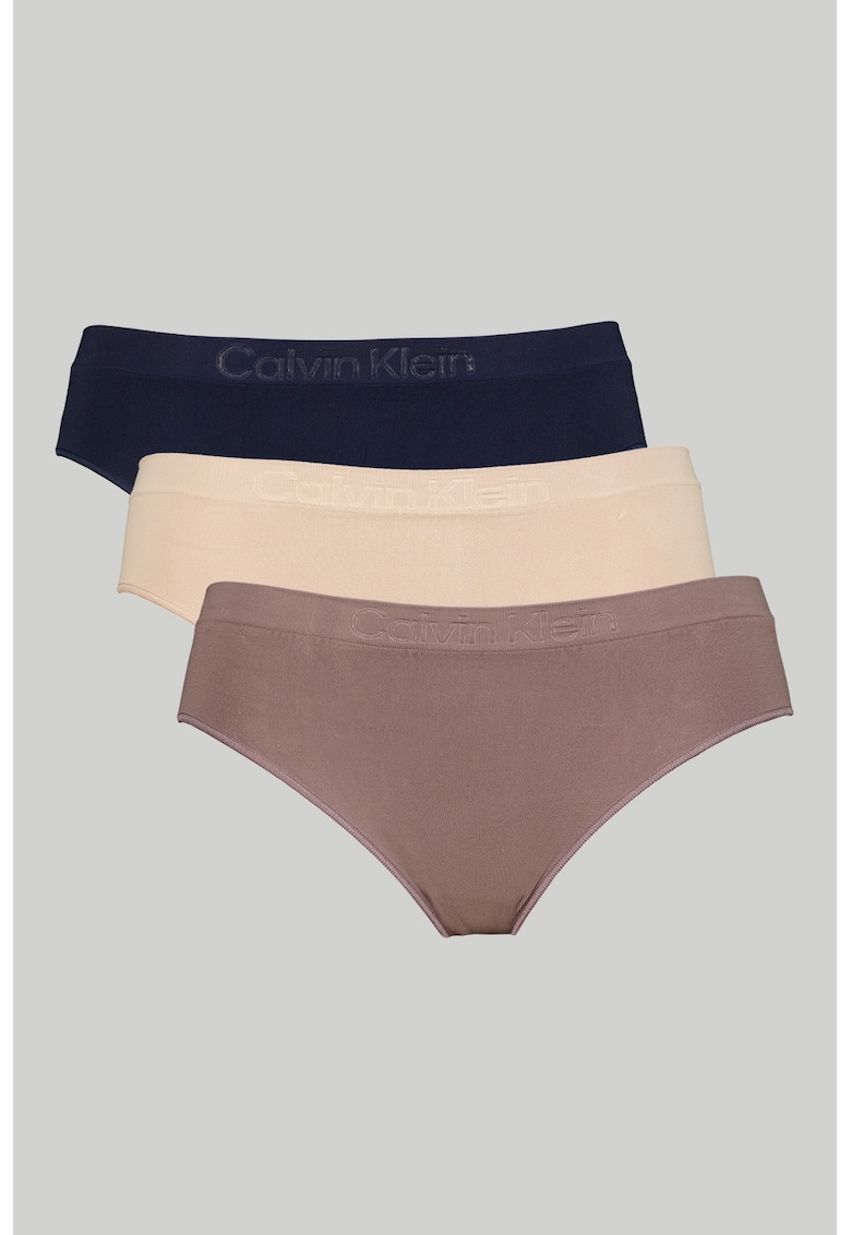Set de chiloti hipster cu logo - 3 perechi - Albastru ultramarin/Roz prafuit/Violet pruna