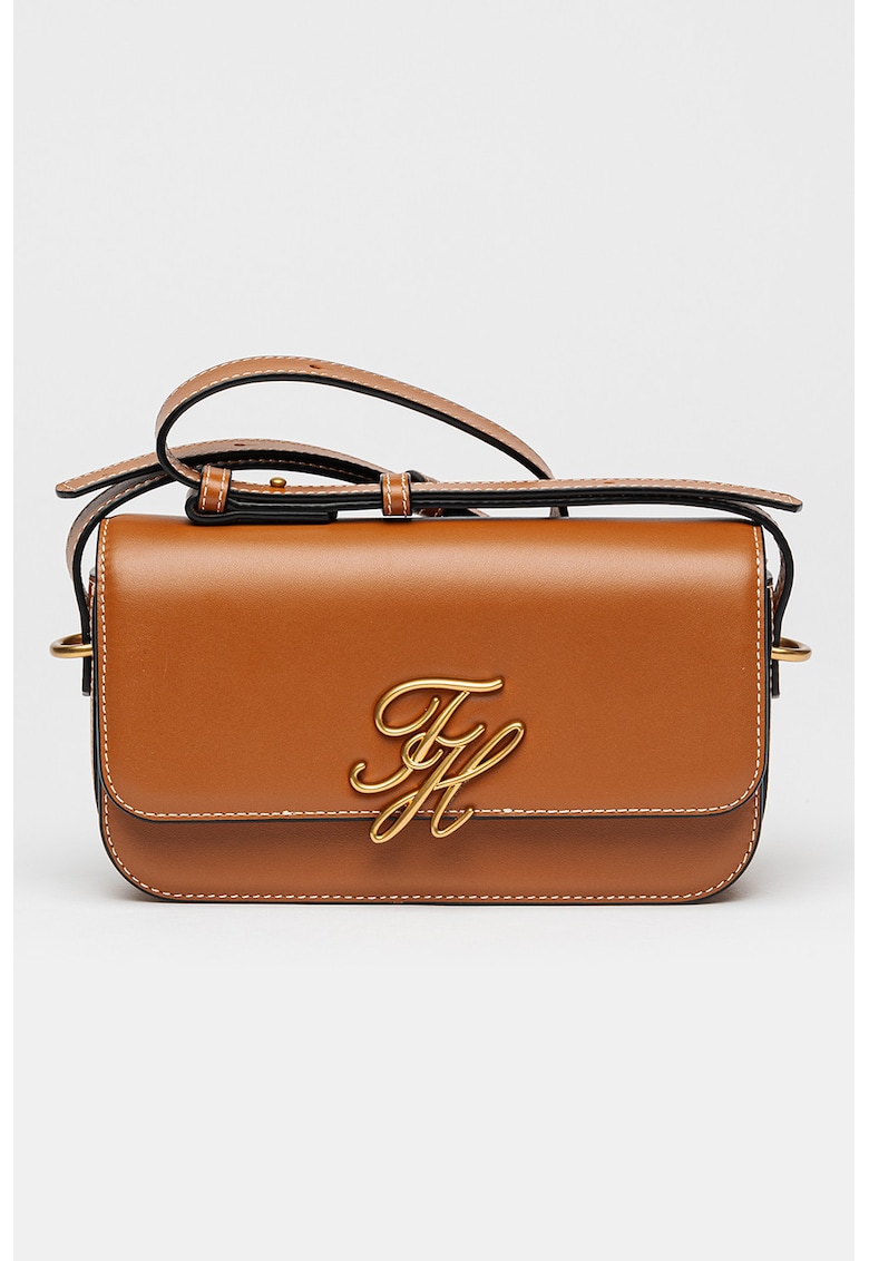Geanta crossbody de piele cu logo metalic - Maro Siena