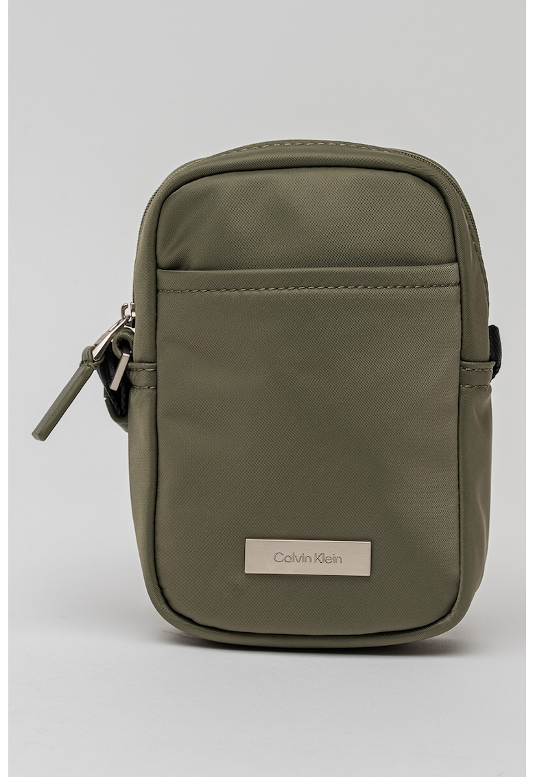 Geanta crossbody cu logo metalic - Verde stins