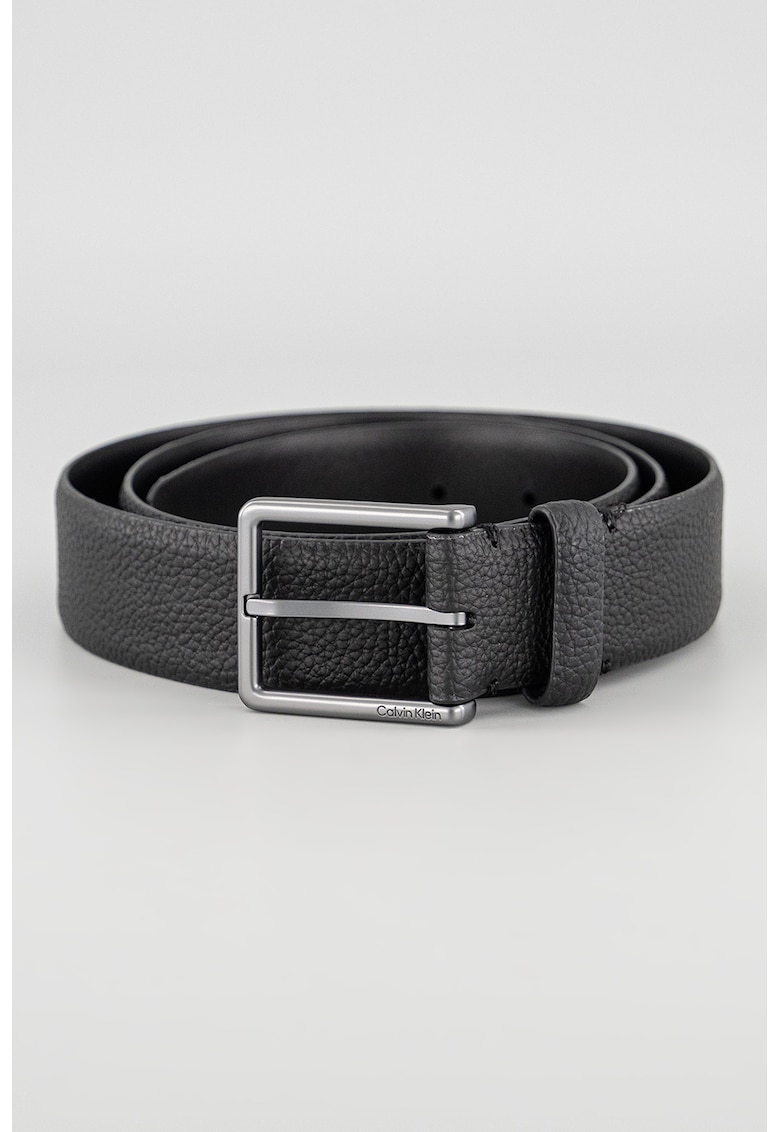 Curea din piele granulata si logo metalic Warmth - Negru
