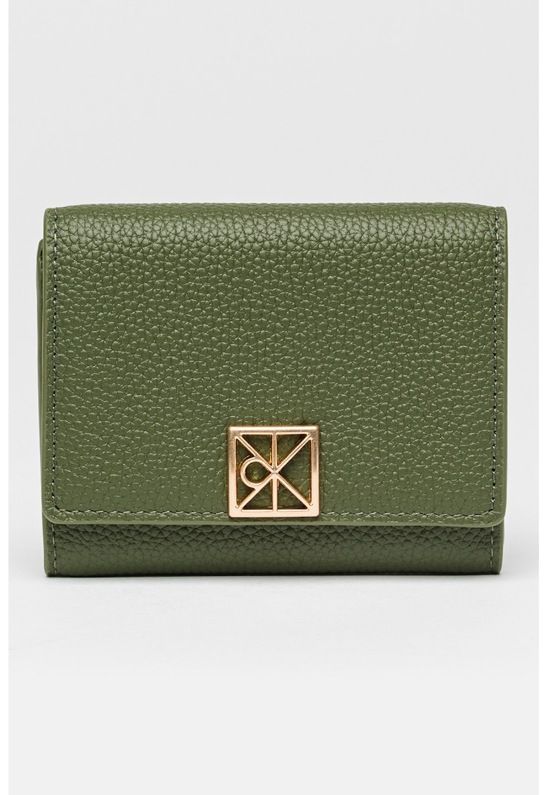 Portofe pliabil de piele cu aspect granulat - Verde padure