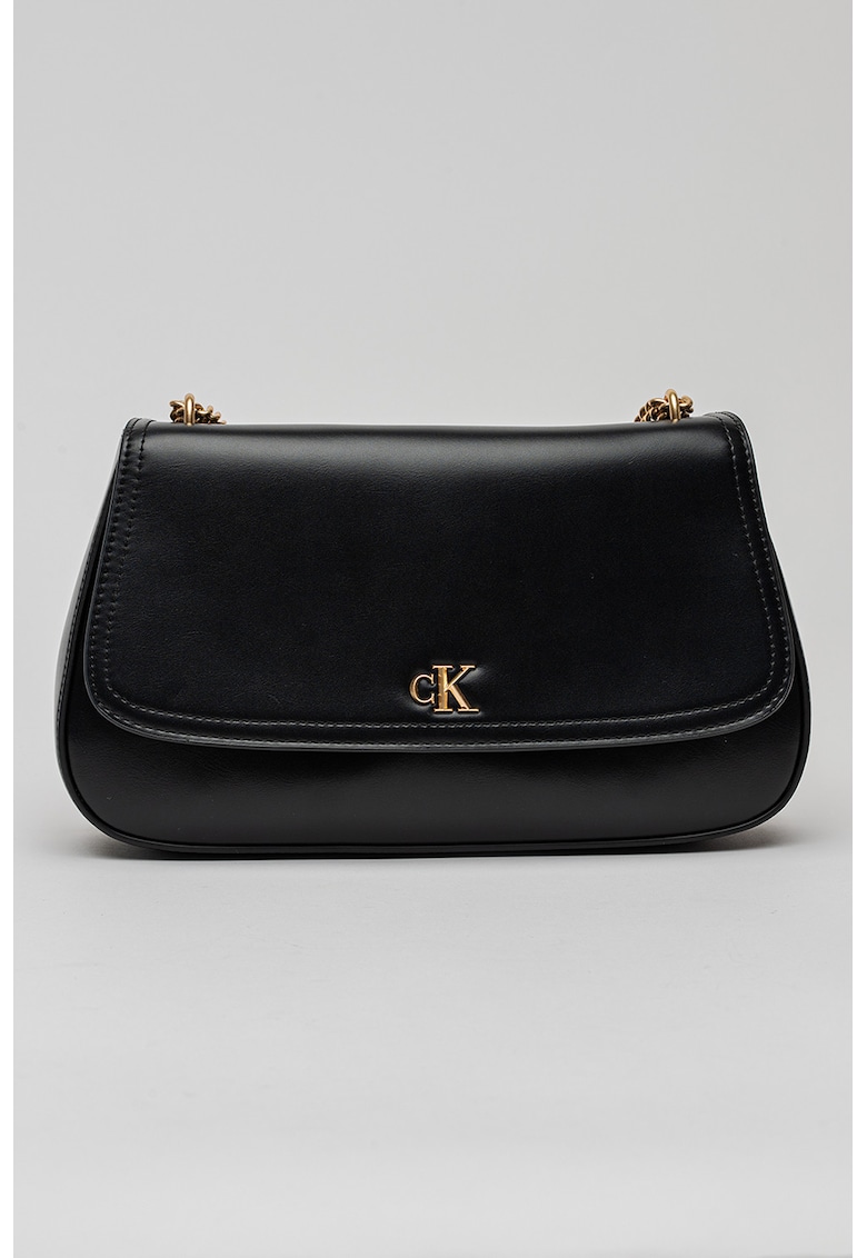 Geanta crossbody de piele ecologica cu bareta de lant - Negru