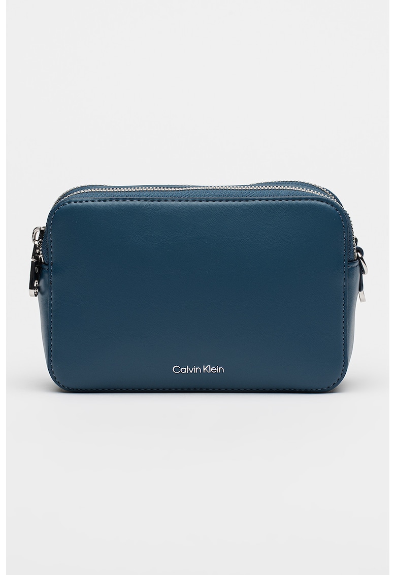 Geanta crossbody de piele ecologica cu bareta suplimentara - Albastru paun