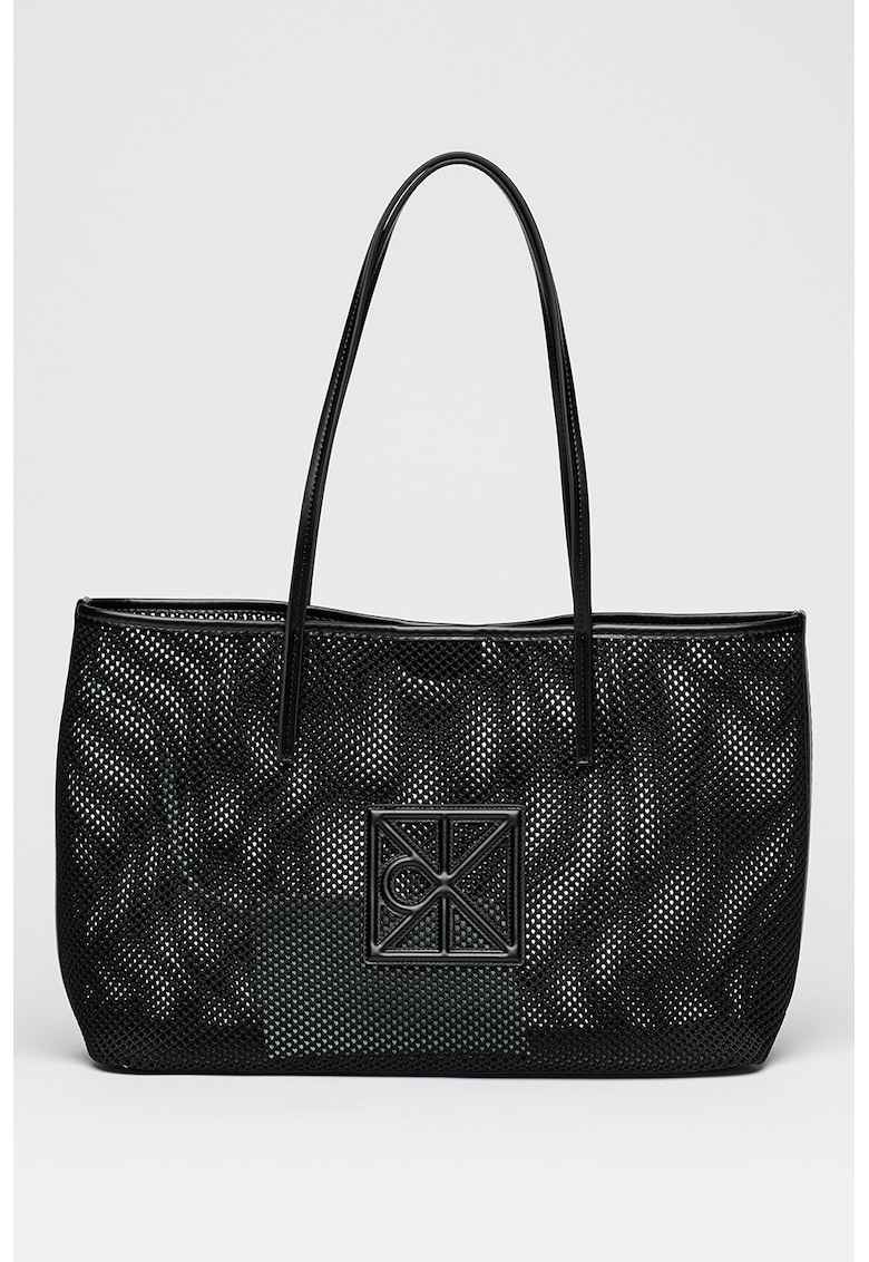 Geanta tote de plasa cu logo - Negru