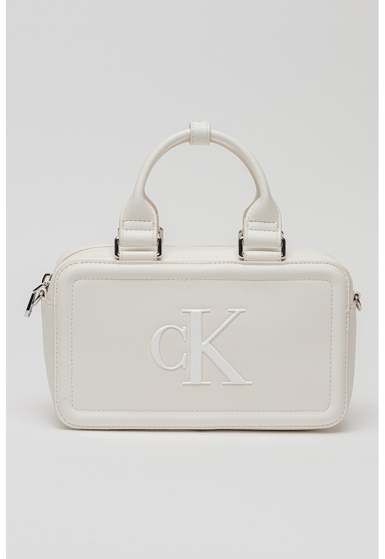 Geanta crossbody cu monograma in relief Bauletto - Alb murdar