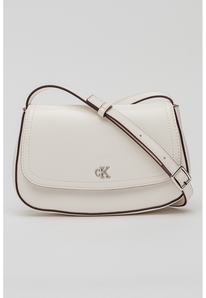Geanta crossbody de piele ecologica cu bareta ajustabila - Alb murdar