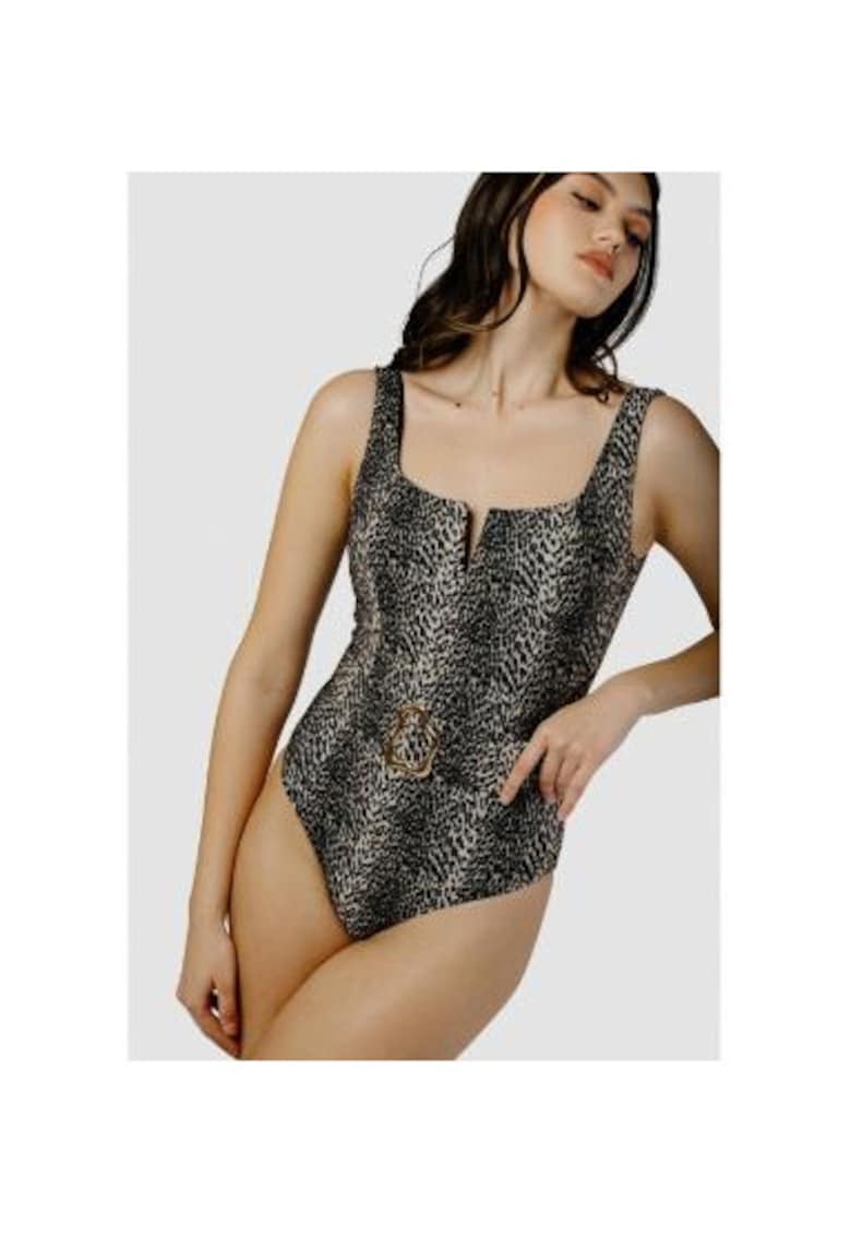 Costum de baie intreg cu decolteu patrat si curea in talie - Multicolor