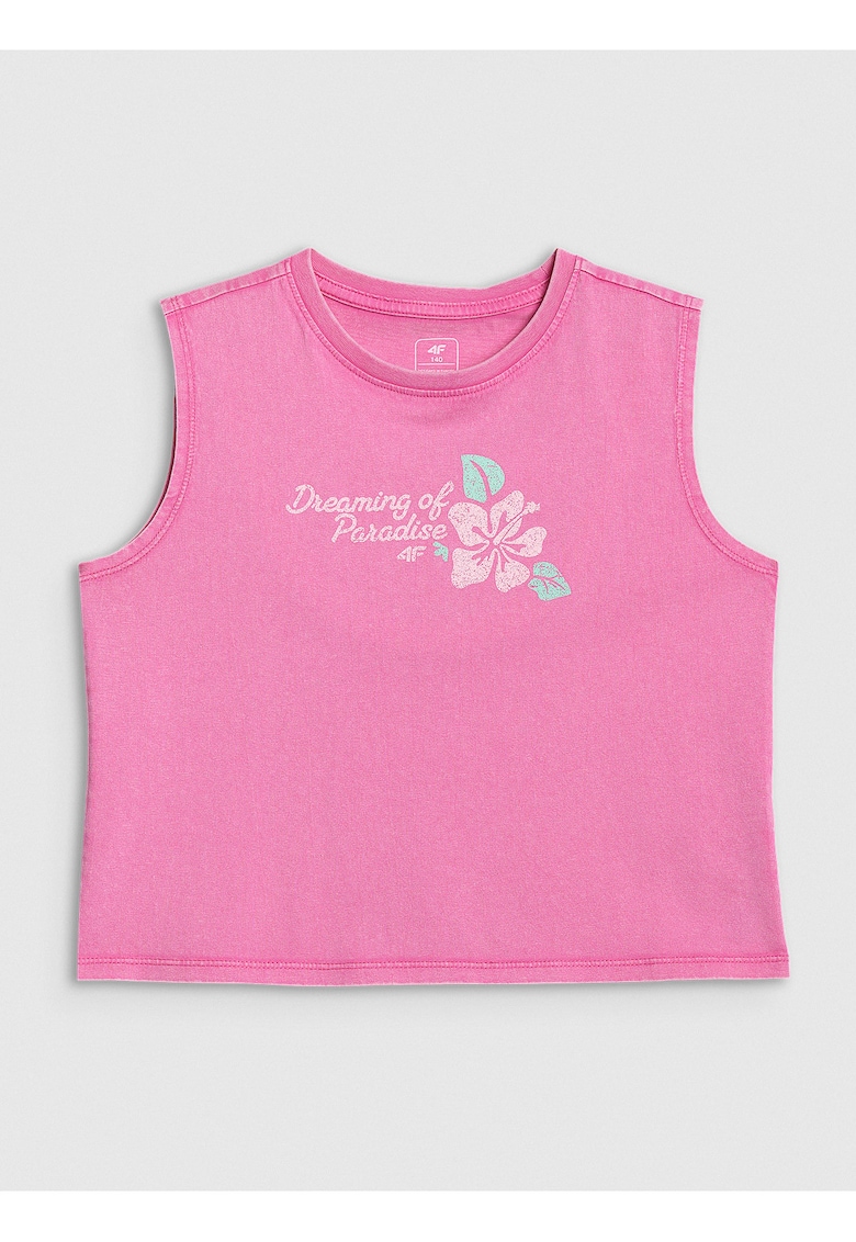 Tricou copii - fara maneci - imprimeu grafic - roz - bumbac