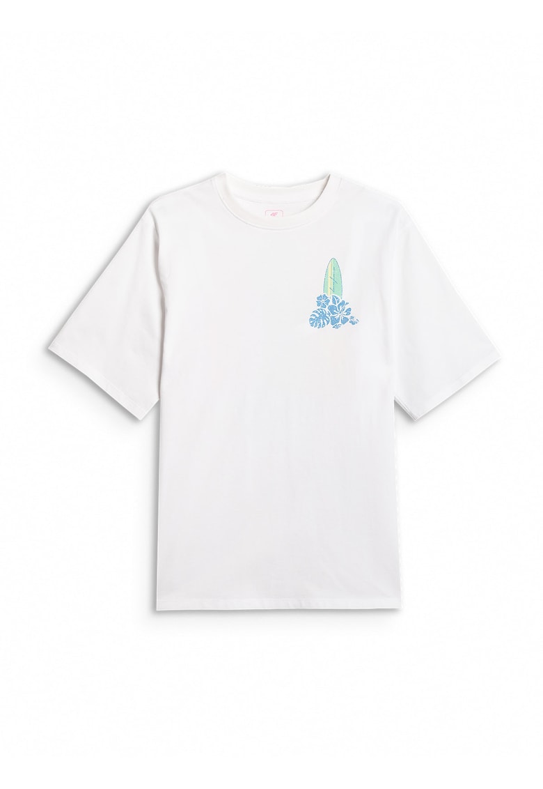 Tricou copii - croiala lejera - imprimeu fata si spate - alb - bumbac