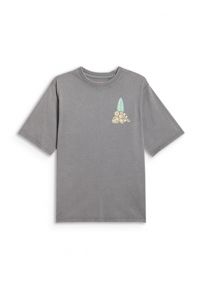 Tricou sport pentru fete - croiala lejera - imprimeu grafic - gri - bumbac