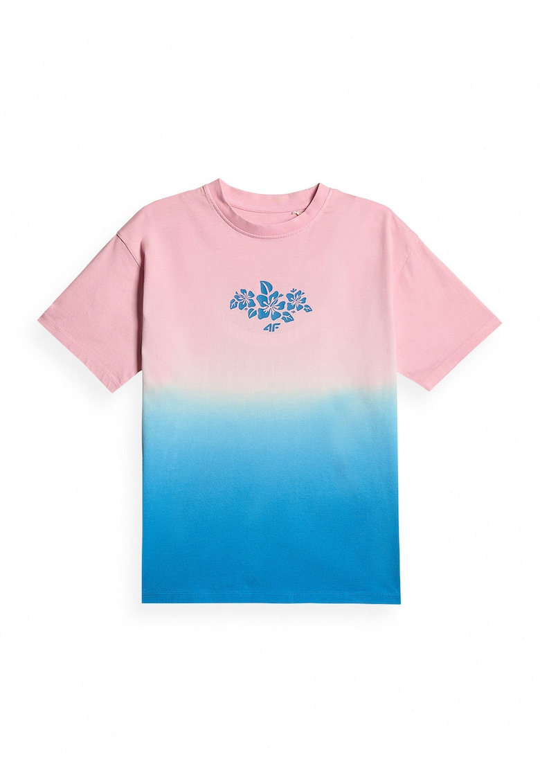 Tricou sport pentru fete - croiala lejera - imprimeu - roz/albastru