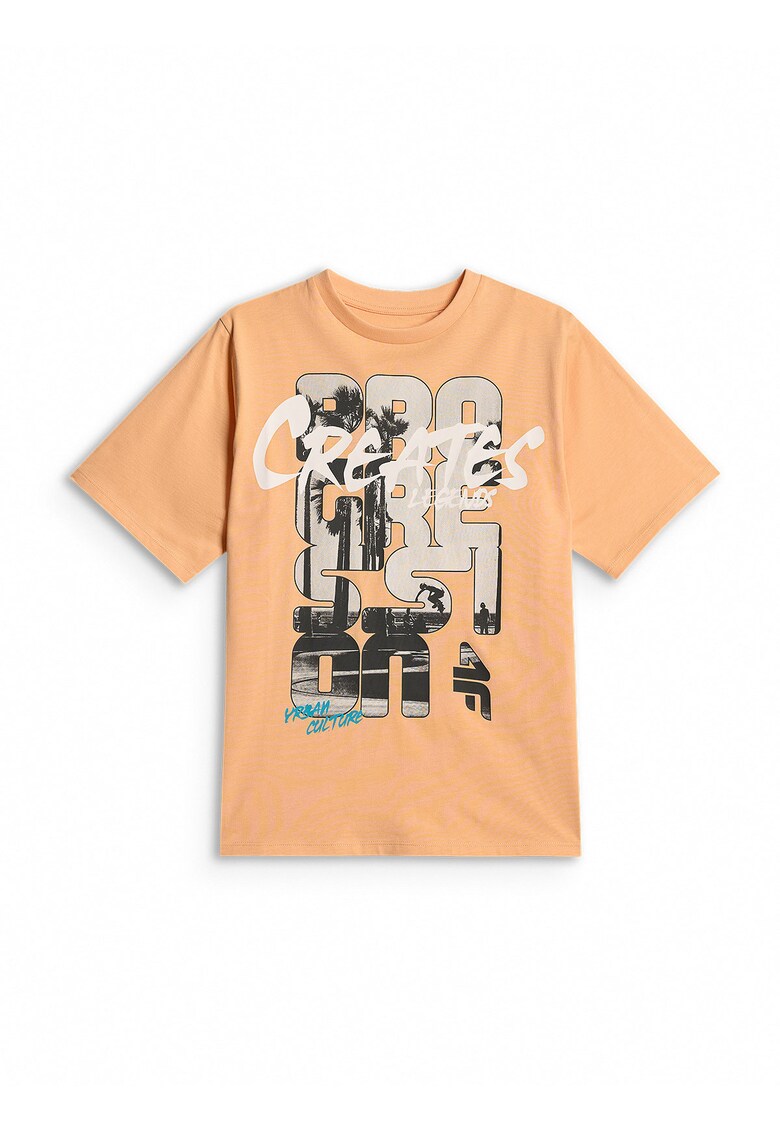Tricou sport copii croiala lejera - imprimeu - portocaliu - bumbac