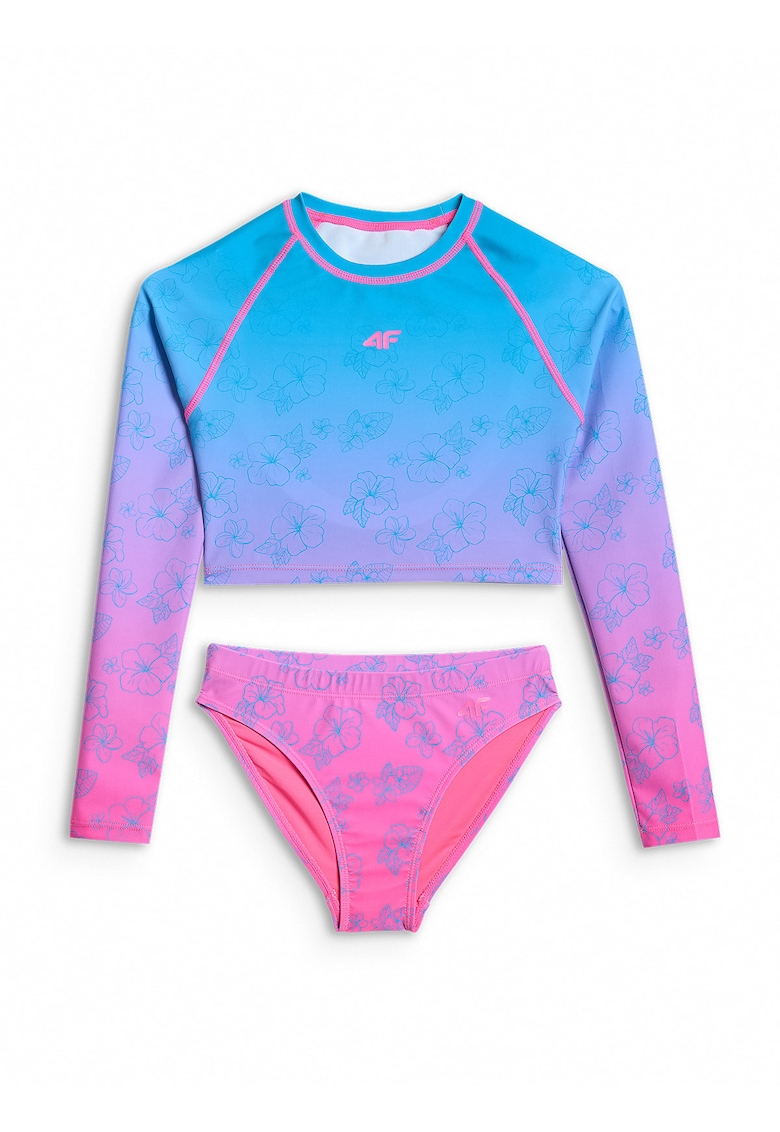 Costum de baie copii - set cu maneca lunga si slip - UPF 50+ - roz/albastru - poliester|elastan