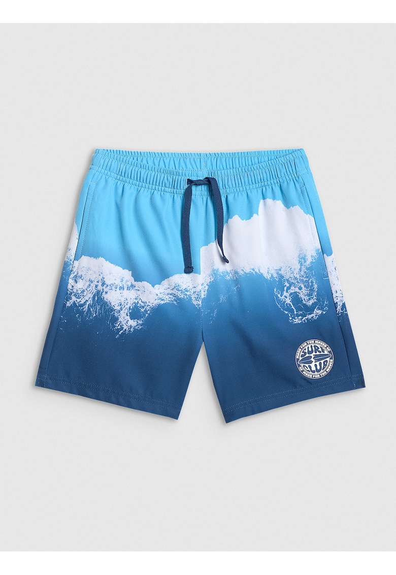 Pantaloni scurti de plaja pentru baieti - albastru/alb - cu uscare rapida - slip interior din plasa - 3 buzunare