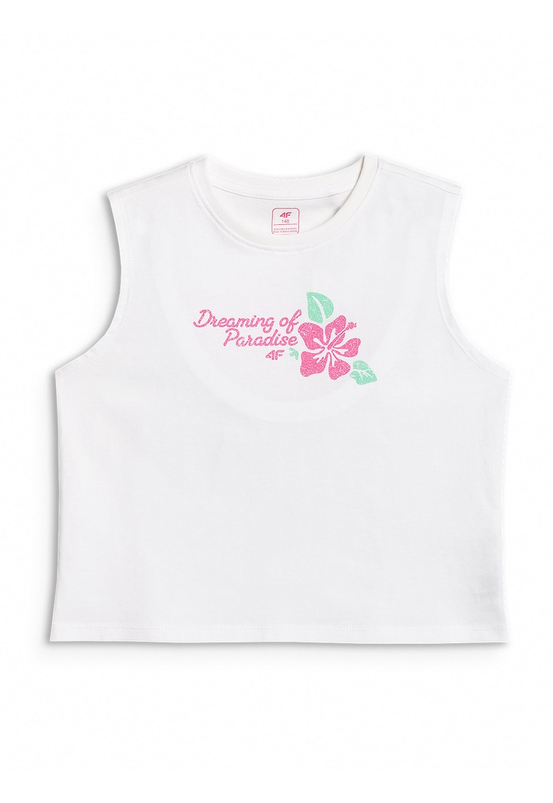 Tricou copii - fara maneci - imprimeu grafic - alb/roz - bumbac