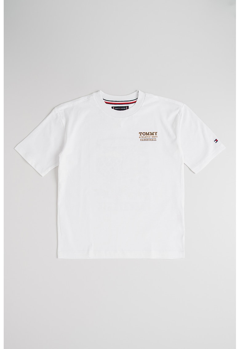 Tricou din bumbac cu imprimeu logo crontrastant pe partea din spate - Alb