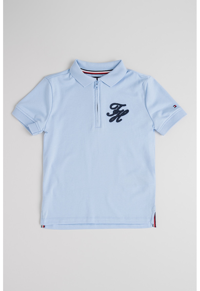 Tricou polo cu fenta scurta cu fermoar - Albastru pastel