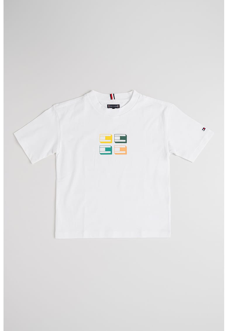 Tricou din bumbac cu imprimeu logo contrastant - Alb optic