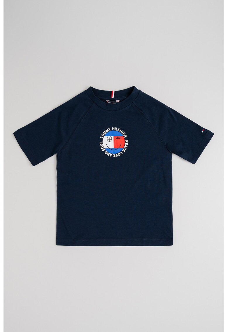 Tricou cu maneci raglan si imprimeu - Albastru ultramarin