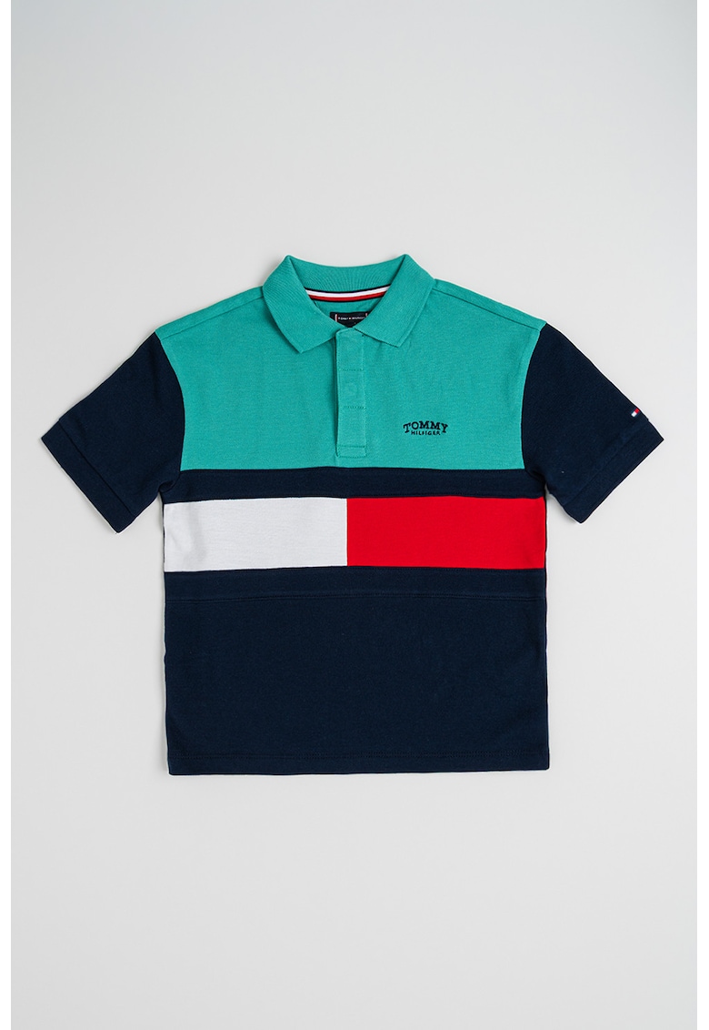Tricou polo cu model colorblock - Albastru ultramarin/Alb optic/Verde turcoaz