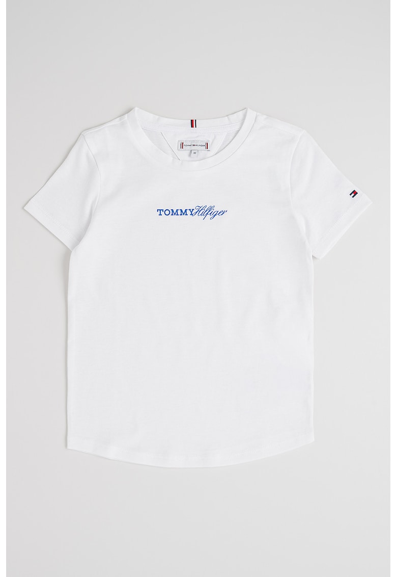 Tricou cu logo si decolteu la baza gatului - Alb optic