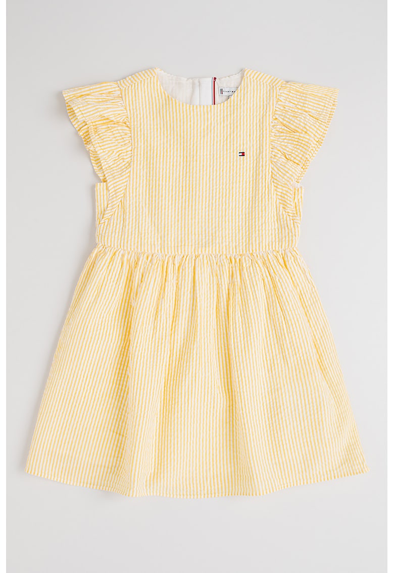 Rochie din bumbac cu model in dungi - Alb/Galben pai