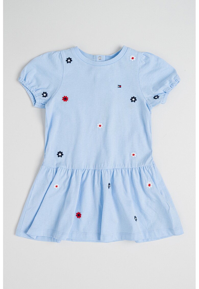 Rochie scurta de bumbac cu broderie - Albastru pastel