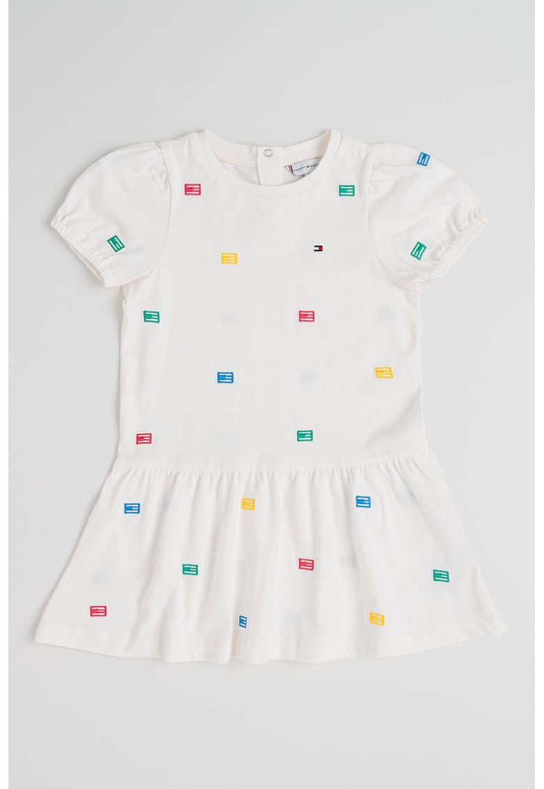 Rochie scurta de bumbac cu broderie - Alb murdar