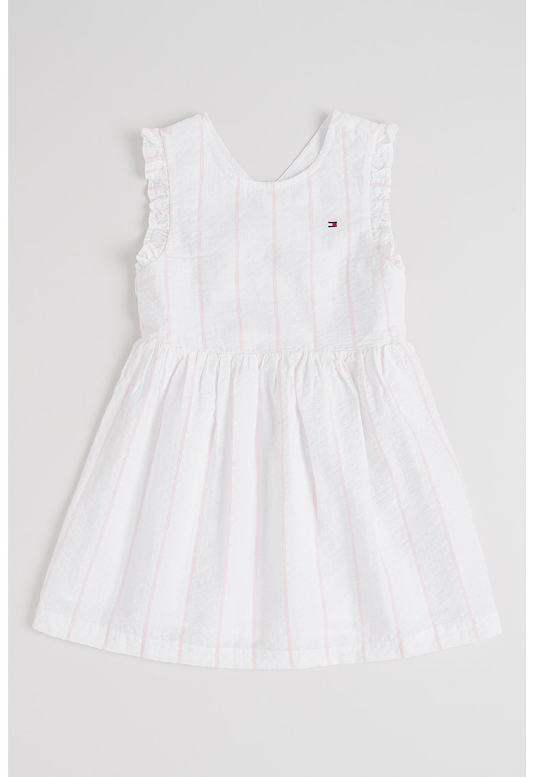 Rochie evazata din bumbac cu model in dungi - Roz deschis/Alb optic