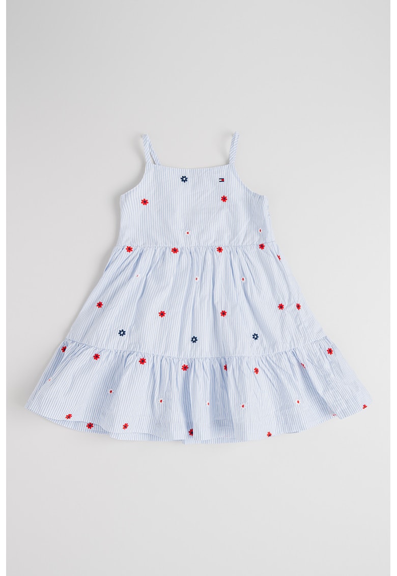 Rochie din bumbac cu model in dungi - Alb/Albastru pastel