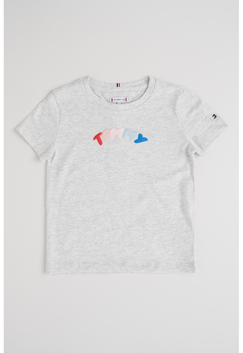 Tricou de bumbac cu imprimeu logo cauciucat - Gri deschis melange