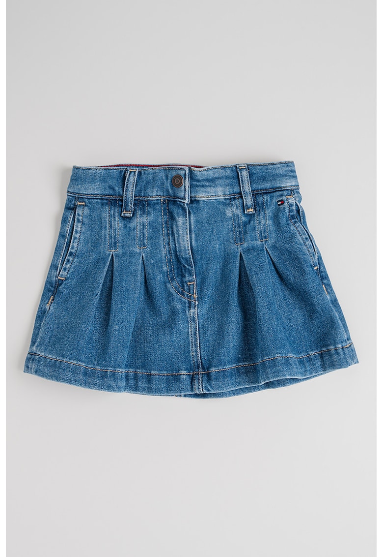 Fusta mini din denim cu pliuri - Albastru royal