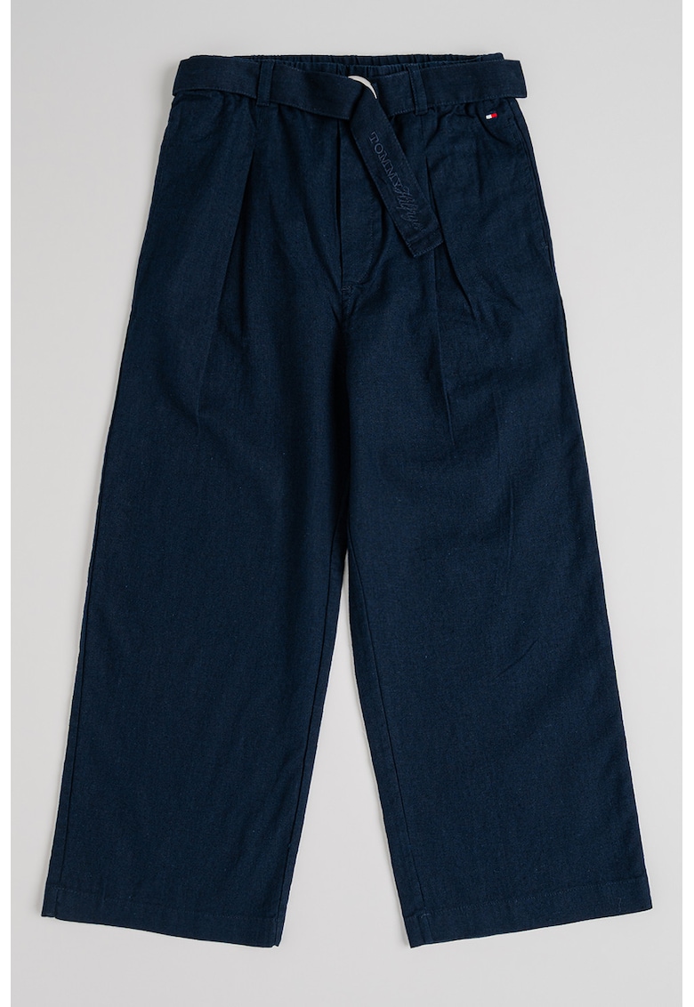 Pantaloni relaxed fit de in si bumbac cu o curea in talie - Albastru ultramarin