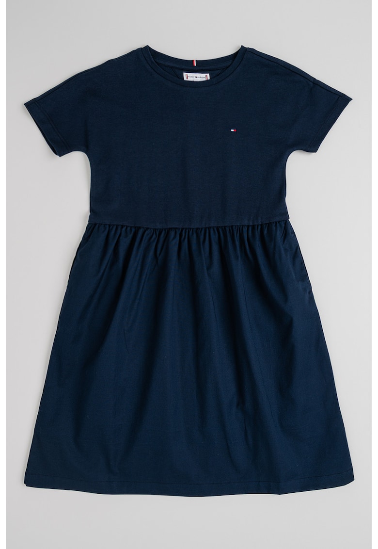 Rochie evazata din amestec de bumbac organic - Albastru ultramarin