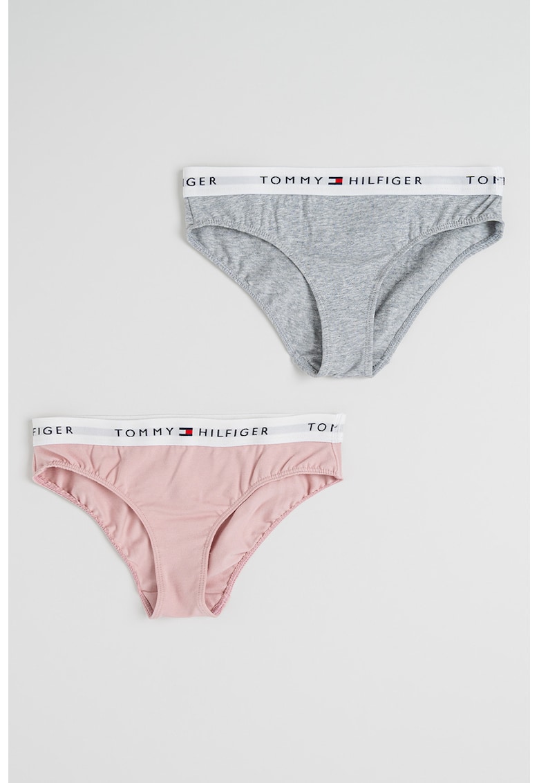 Set de chiloti clasici cu banda logo in talie - 2 perechi - Roz pastel/Gri deschis melange