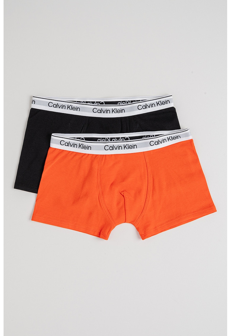 Set de boxeri cu banda logo in talie - 2 Perechi - Negru/Portocaliu neon