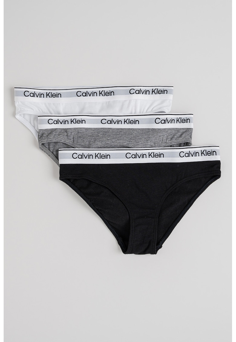 Set de chiloti cu banda logo in talie - 3 Perechi - Negru/Gri inchis melange/Alb optic