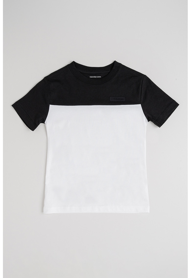 Tricou din bumbac organic cu garnitura contrastanta - Negru/Alb optic