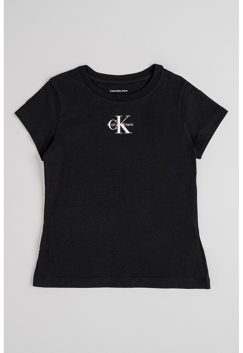 Tricou din bumbac organic cu imprimeu logo - Negru