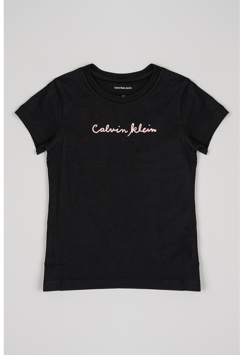 Tricou din bumbac organic cu imprimeu logo - Negru