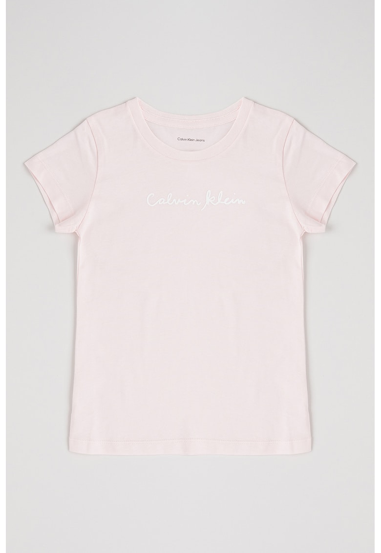 Tricou din bumbac organic cu imprimeu logo - Roz deschis