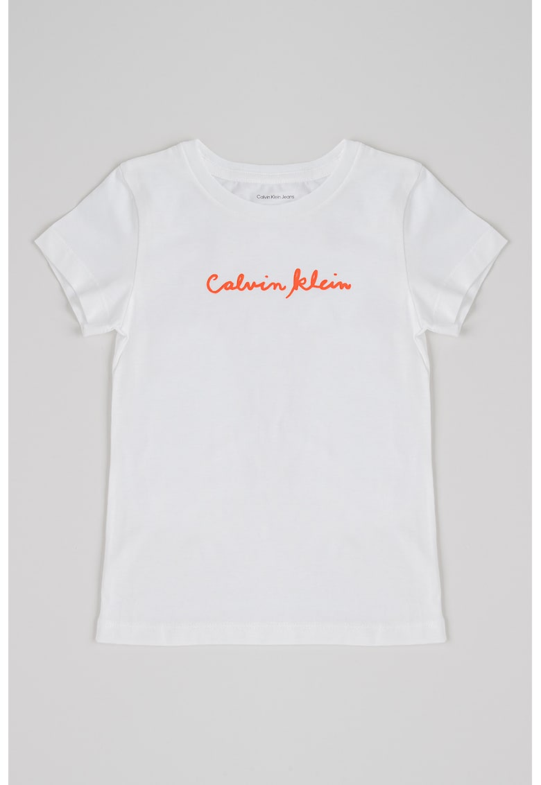 Tricou din bumbac organic cu imprimeu logo - Alb optic