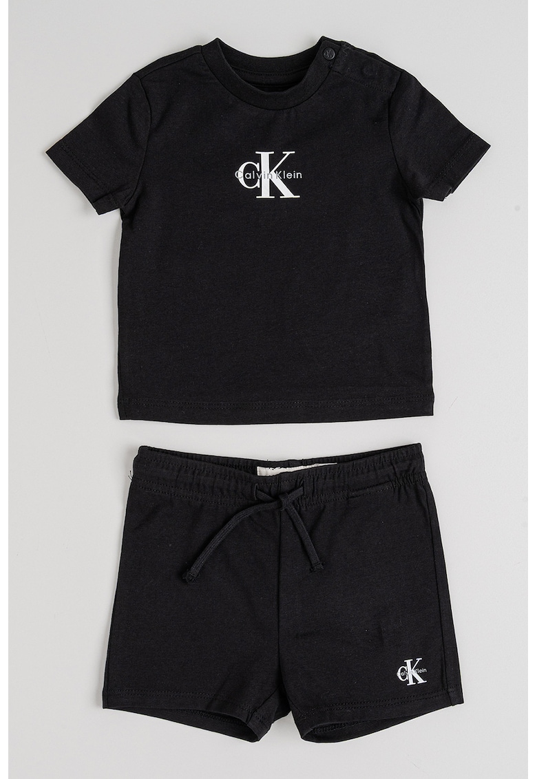 Set de tricou si pantaloni scurti cu logo - Negru